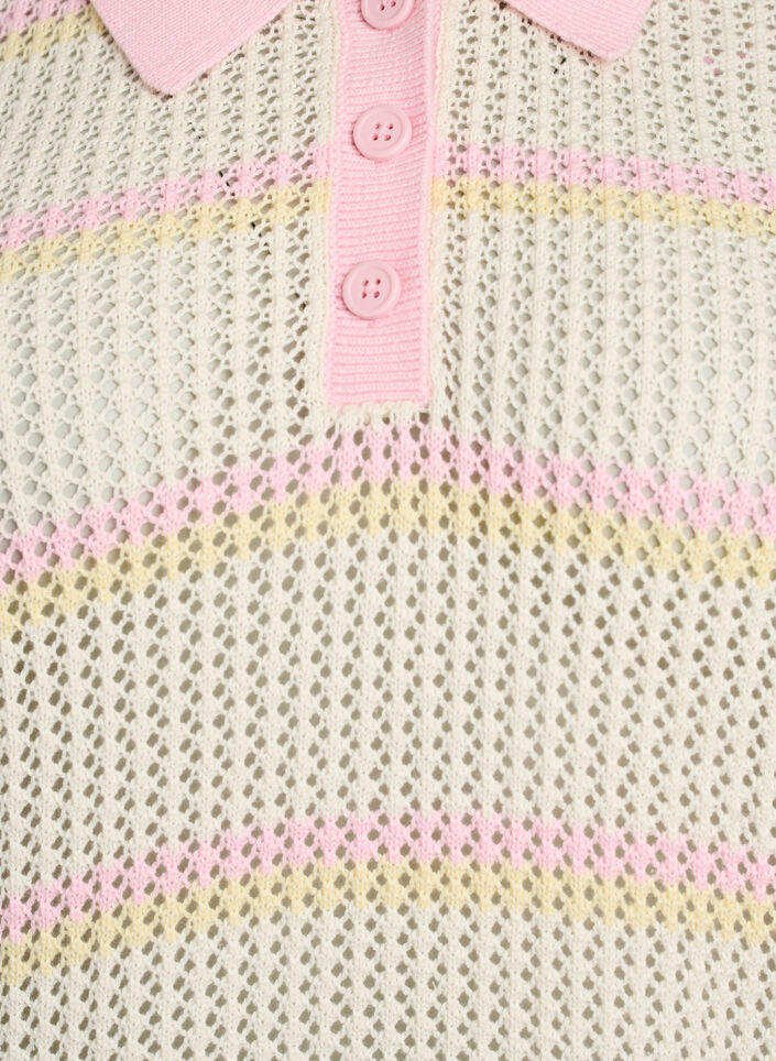 Knitted polo with eyelet embroidery and stripes, White, Packshot image number 2