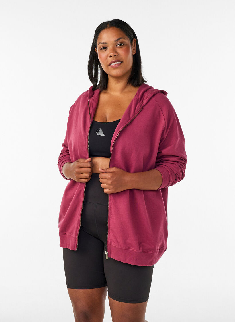 Hoodie with zipper and back print, Red, Model image number 0