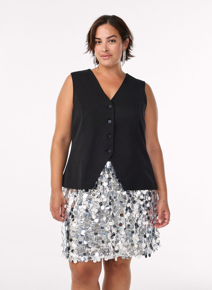 Short sequin skirt with an elasticated waistband, Silver, Model image number 0