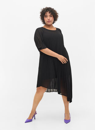 A-line dress with 2/4 sleeves, Black, Model image number 2