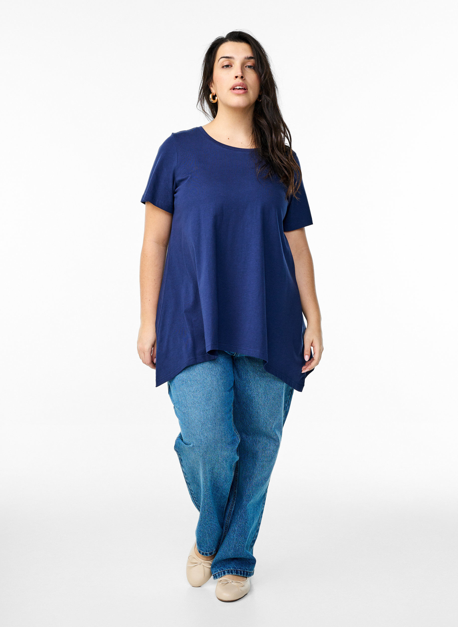 ZizzifashionT-shirt with a round neck and A-line shape, Blue, Model image number 1