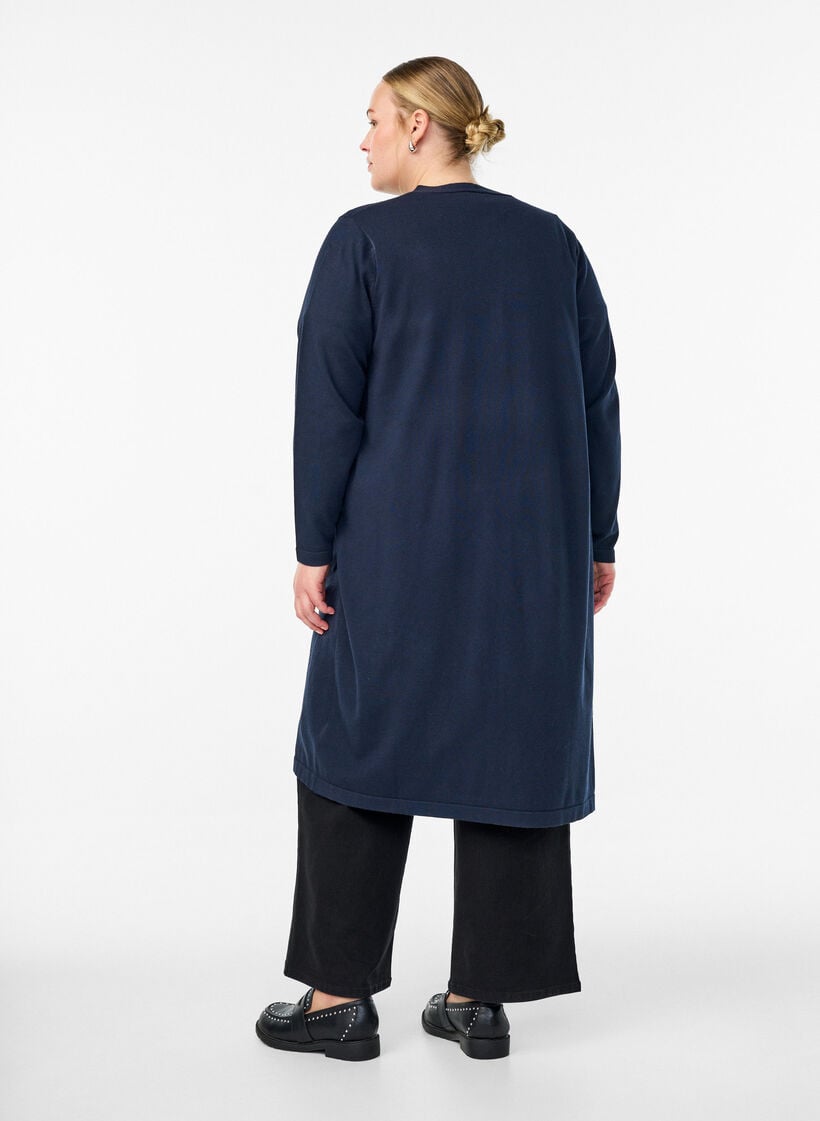 FLASH - Long, open cardigan with pockets, Blue, Model image number 1