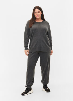 Melange knit trousers in viscose blend, Dark Grey Melange, Model image number 0