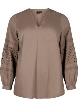 Long sleeve blouse with decorative details, Caribou, Packshot image number 0