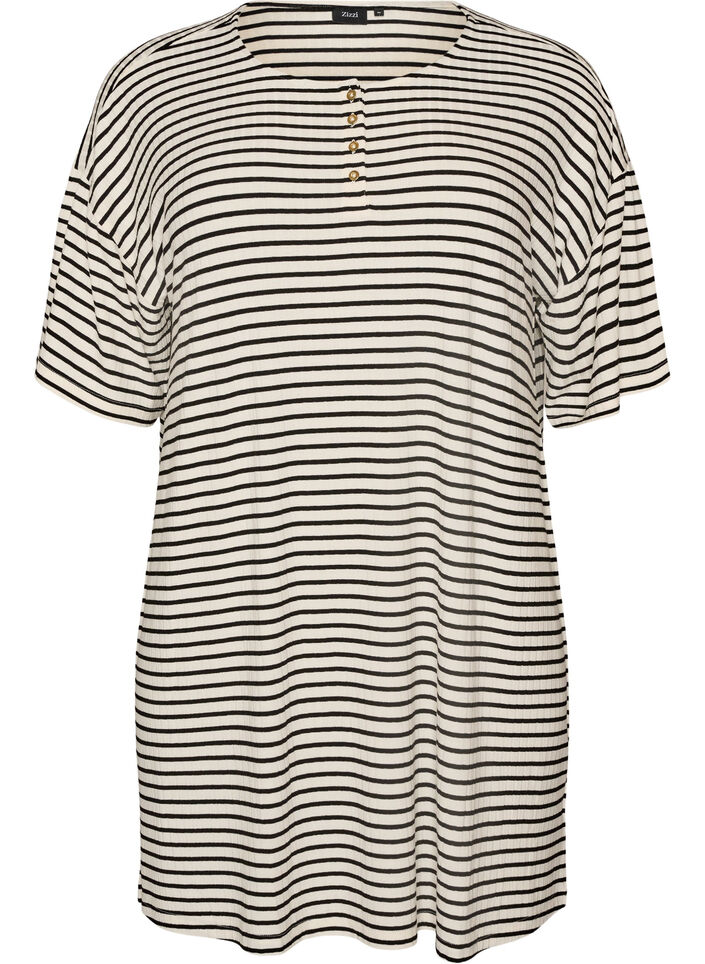 Striped nightgown in viscose jersey, Vanilla, Packshot image number 0