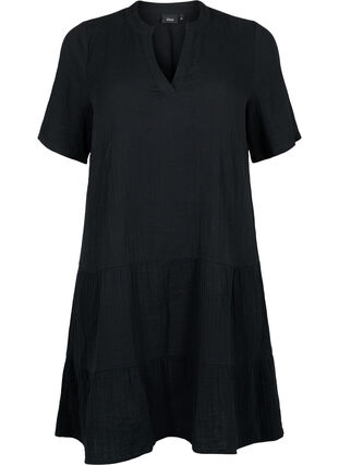 Short sleeve dress in 100% cotton, Black, Packshot image number 0