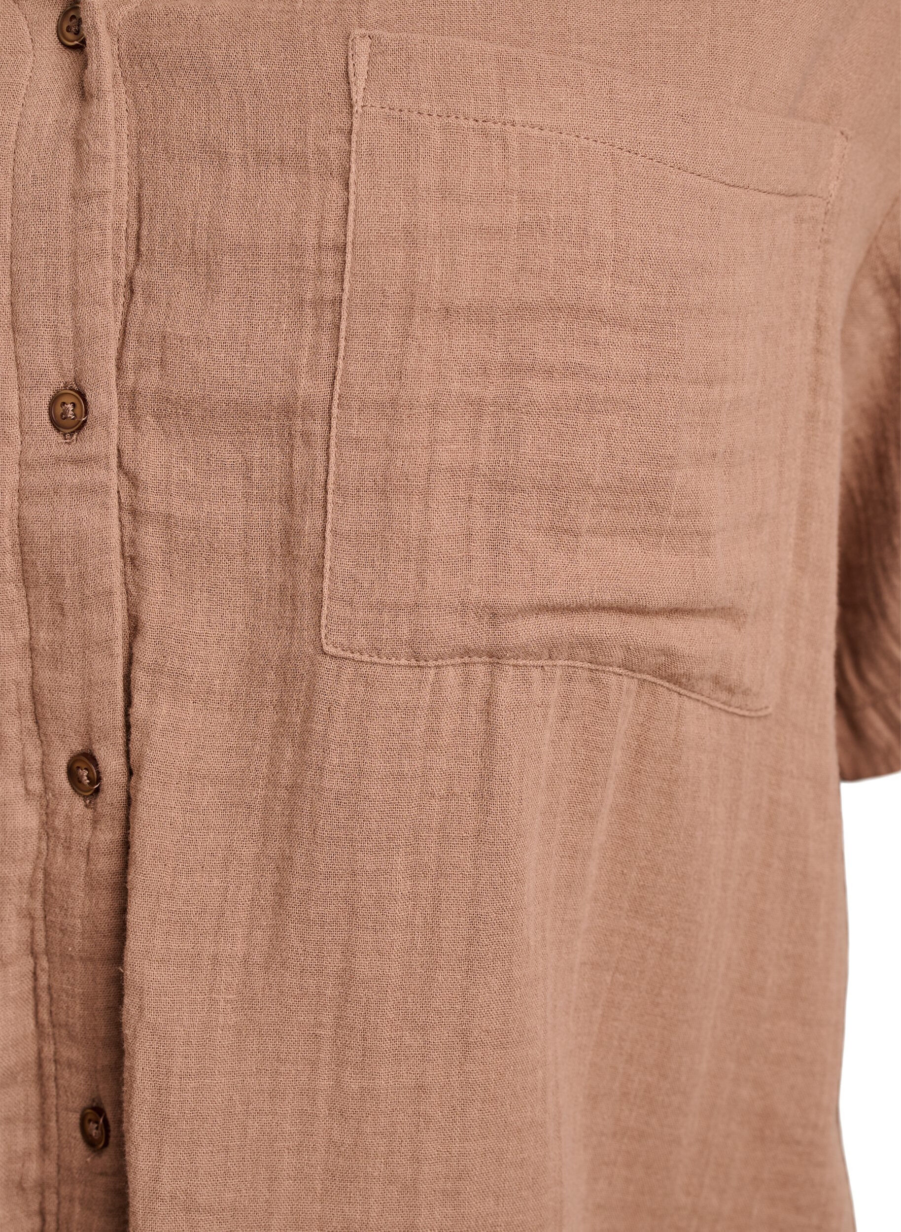 ZizzifashionCotton muslin blouse with short sleeves, Brown, Packshot image number 2