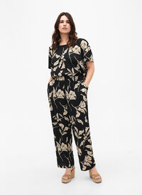 FLASH - Pants with print and pockets, Black Off White Fl., Model