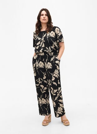 FLASH - Pants with print and pockets, Black Off White Fl., Model image number 0