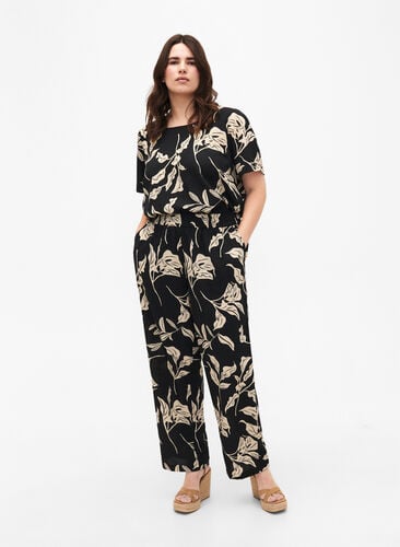 FLASH - Pants with print and pockets, Black Off White Fl., Model image number 0