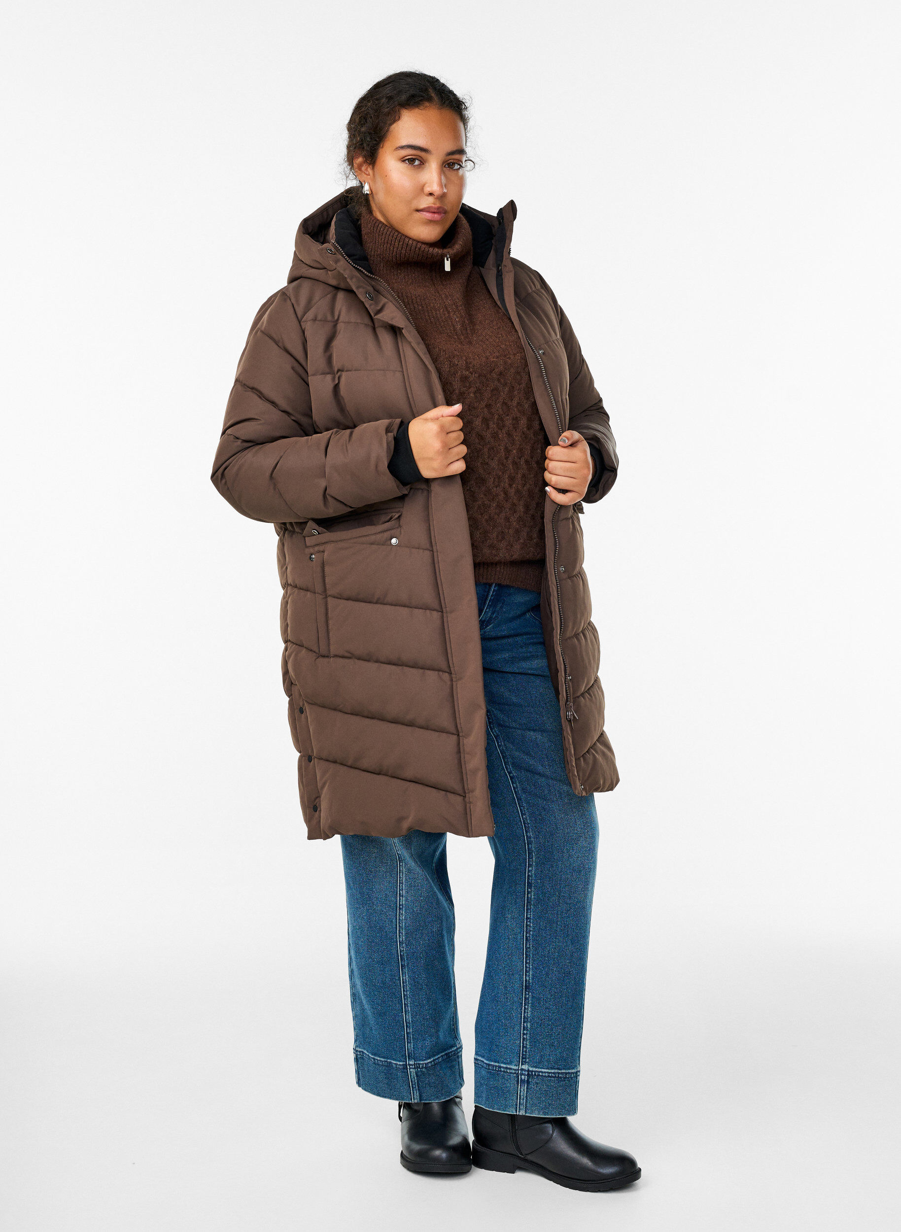 Zizzifashion Hooded quilted winter coat, Brown, Model image number 1