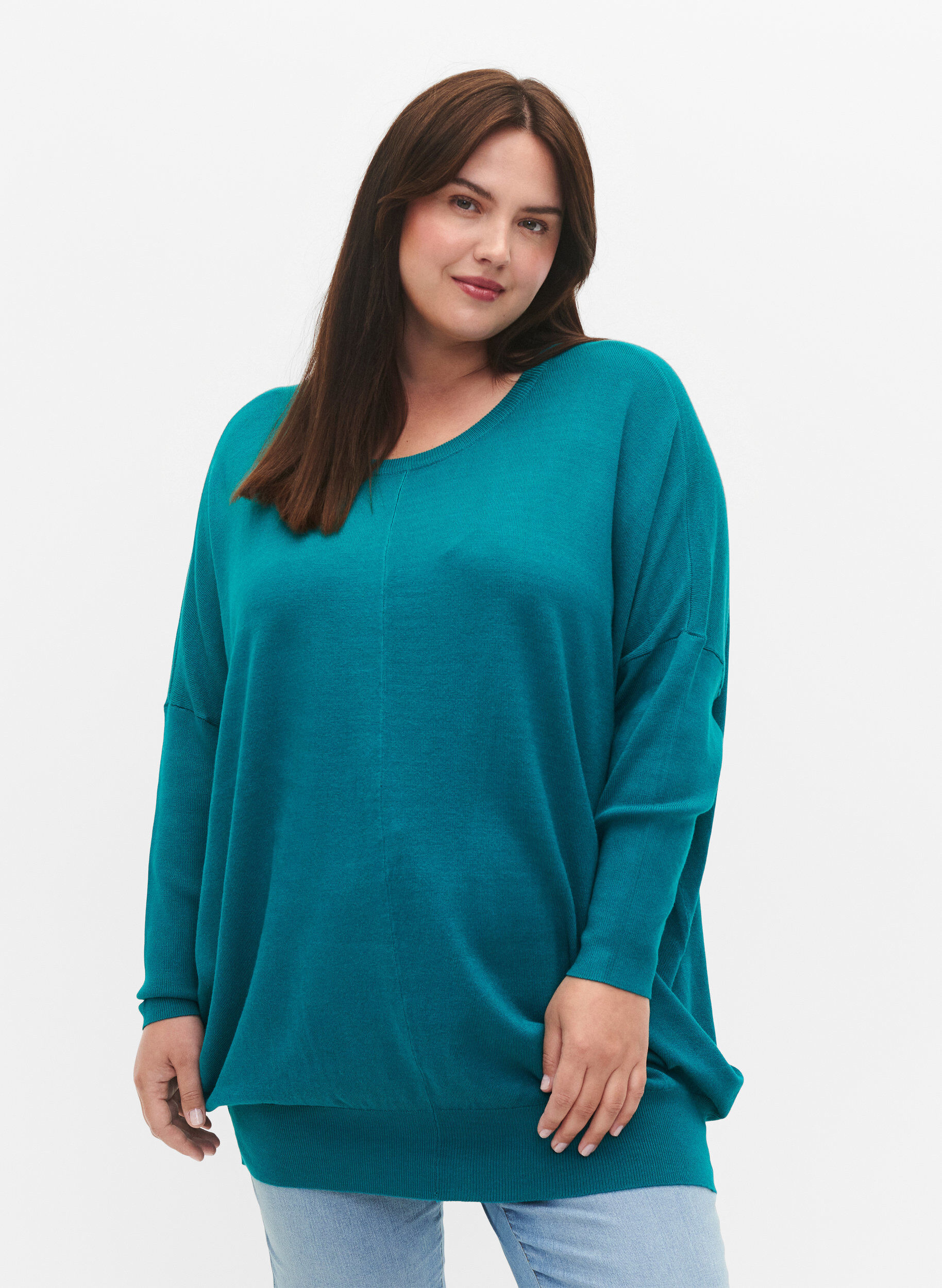 Zizzifashion Knitted tunic in viscose blend, Deep Lake, Model image number 0