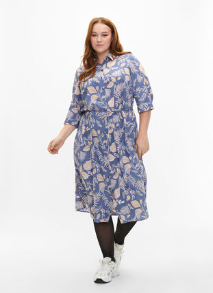 FLASH - Shirt dress with print, Delft AOP, Model image number 3