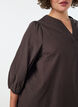 Checked blouse with V-neck and 3/4 sleeves, Brown, Model image number 3