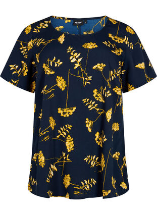 FLASH - Blouse with short sleeves and print, Night Sky Yellow AOP, Packshot image number 0