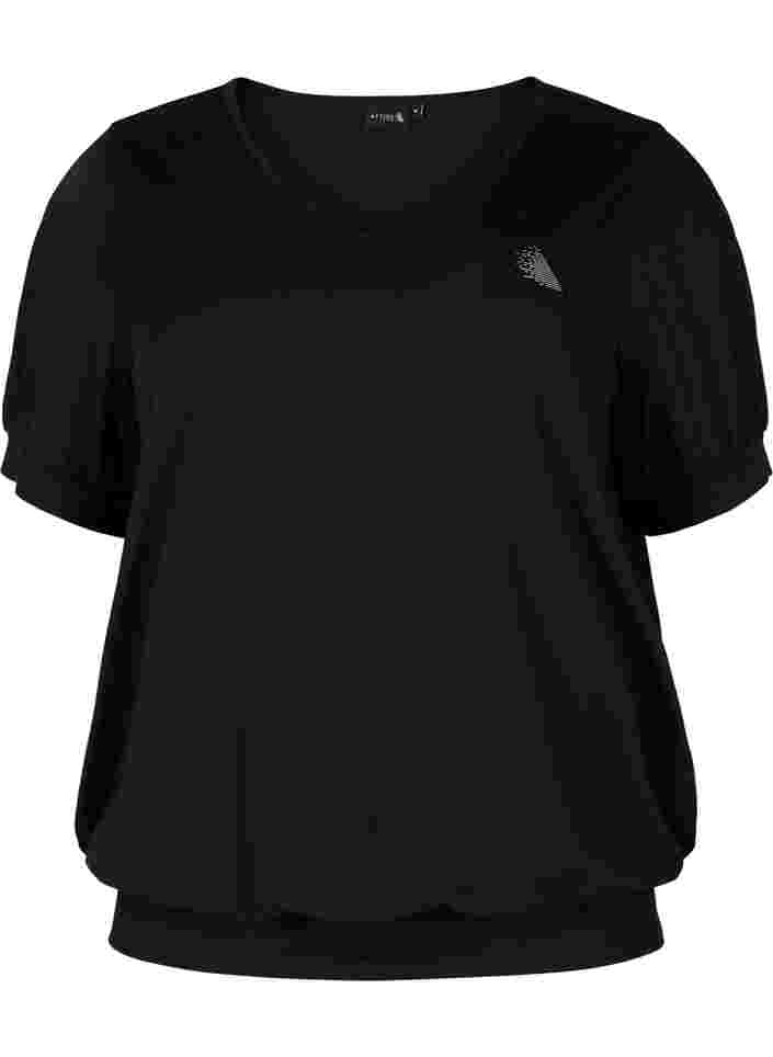 Plain workout t-shirt with v-neck, Black, Packshot image number 0