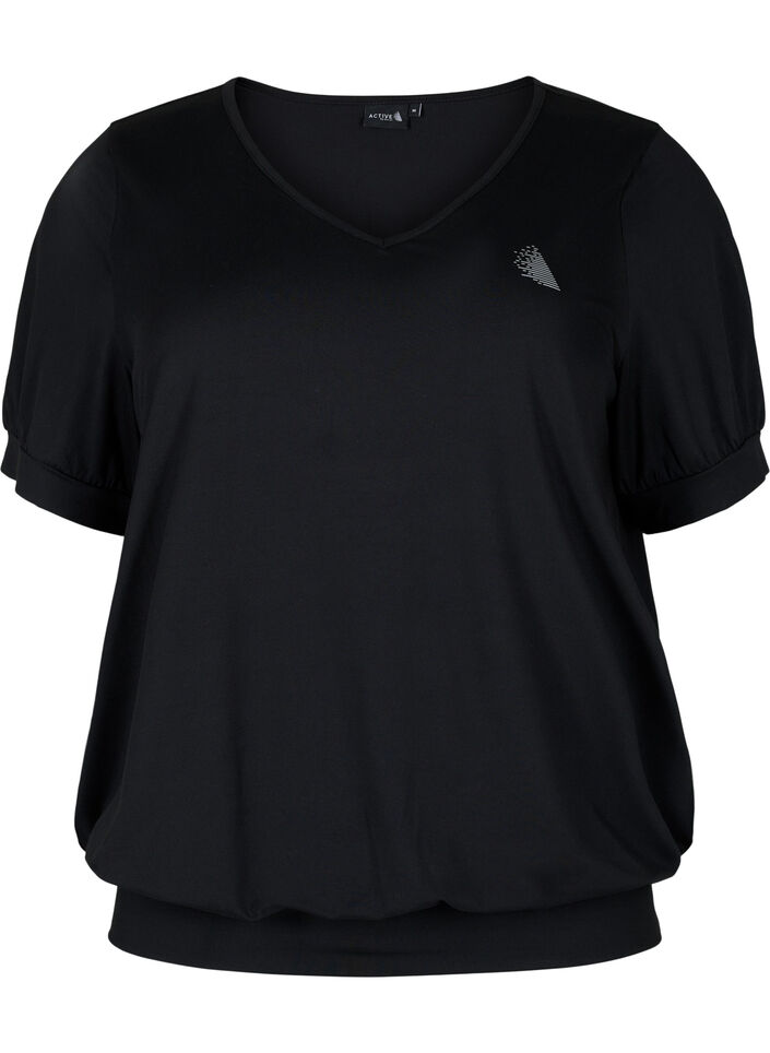 Plain workout t-shirt with v-neck, Black, Packshot image number 0