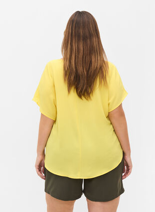 Blouse with short sleeves and a round neckline, Goldfinch, Model image number 1