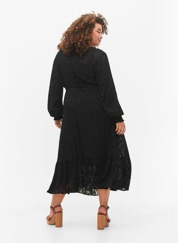 Long-sleeved midi dress in jacquard look, Black, Model image number 1