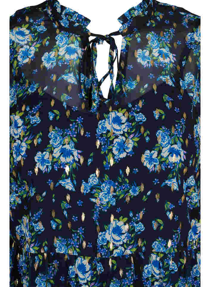 Tunic with floral print and lurex, Blue Ditzy Flower, Packshot image number 2