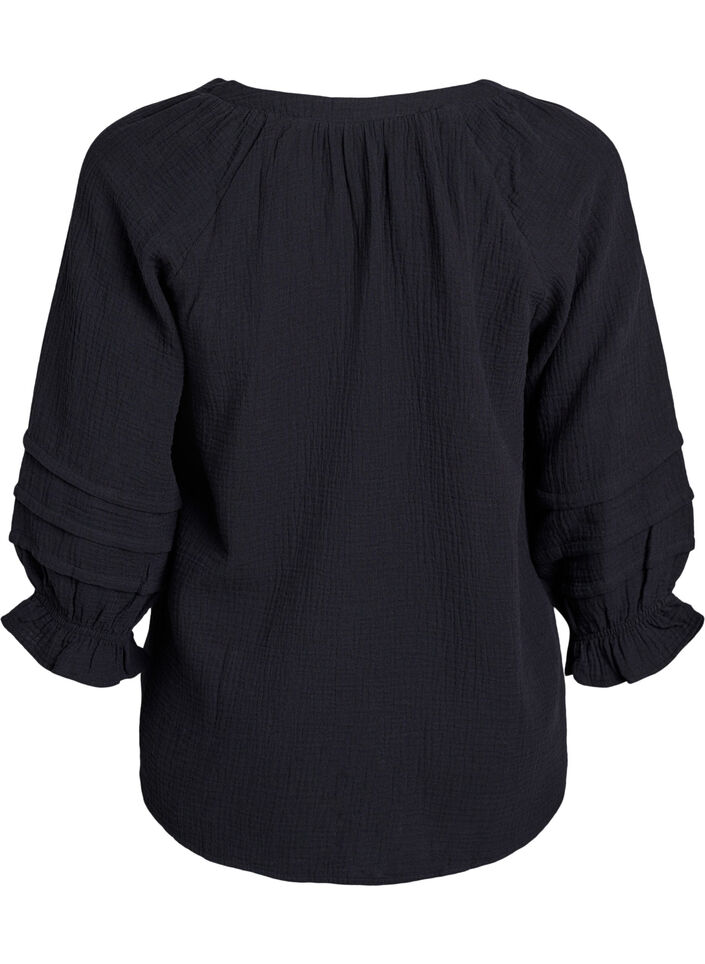 Cotton muslin blouse with 3/4 sleeves, Black, Packshot image number 1