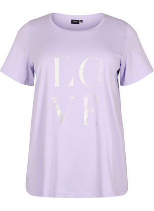 	 Short sleeve cotton t-shirt with print, Lavender W. Love, Packshot image number 0