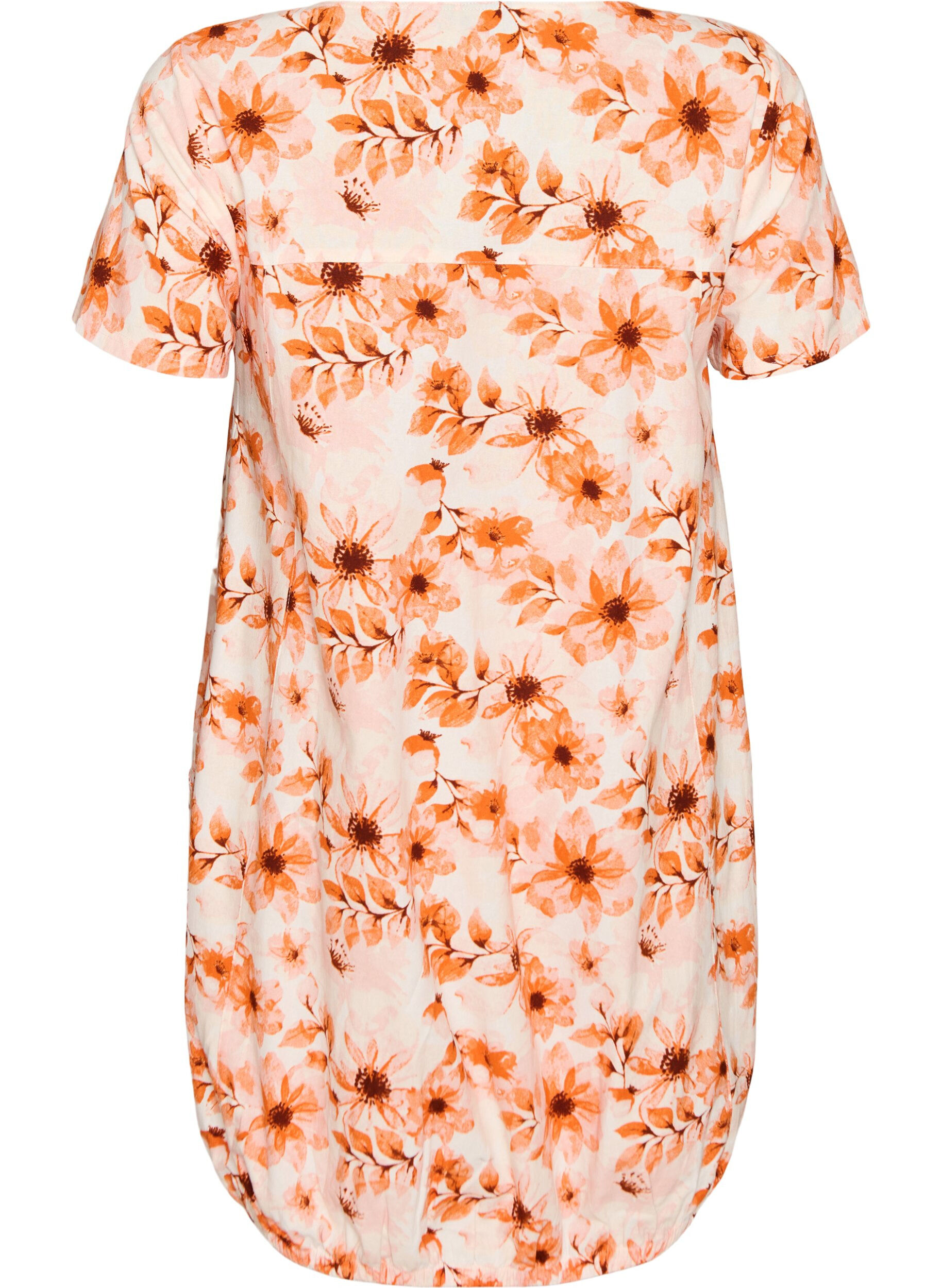 ZizzifashionShort-sleeved cotton dress with print, Orange, Packshot image number 1
