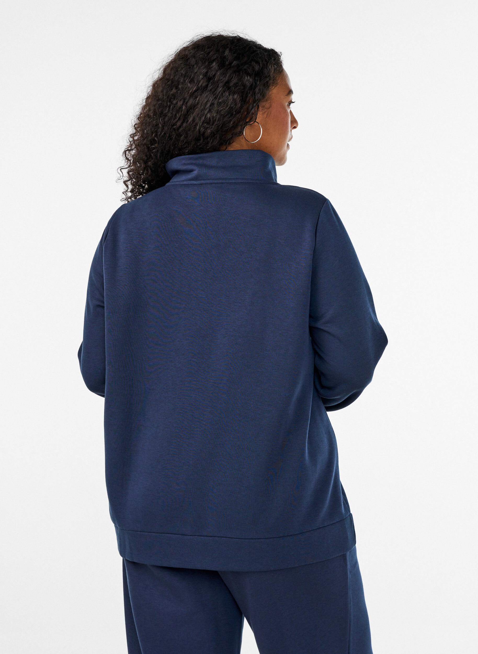 ZizzifashionSweatshirt with a high collar and zipper, Blue, Model image number 2