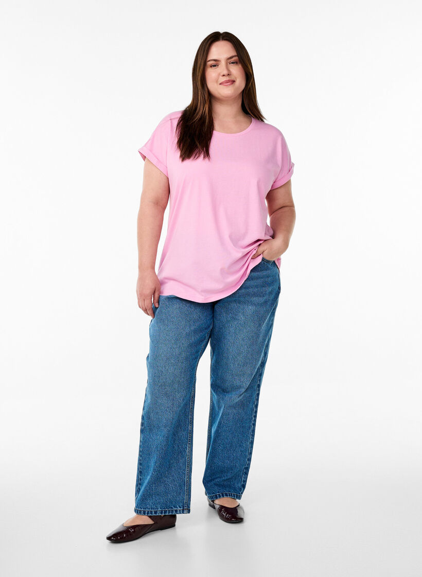 Short sleeved cotton blend t-shirt, Pink, Model image number 1