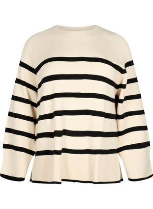 Viscose blend pullover with side slit	, Birch W/Black, Packshot image number 0