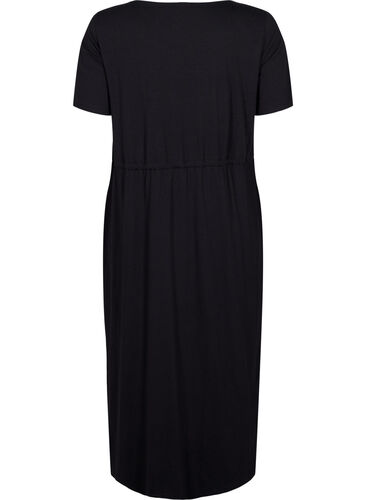Midi dress in cotton with short sleeves, Black Solid, Packshot image number 1