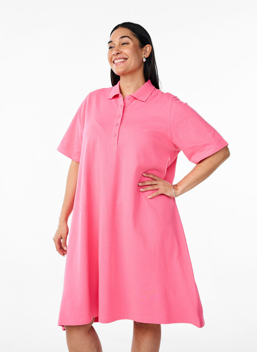 Short A-line polo dress, Pink, Model image number 1