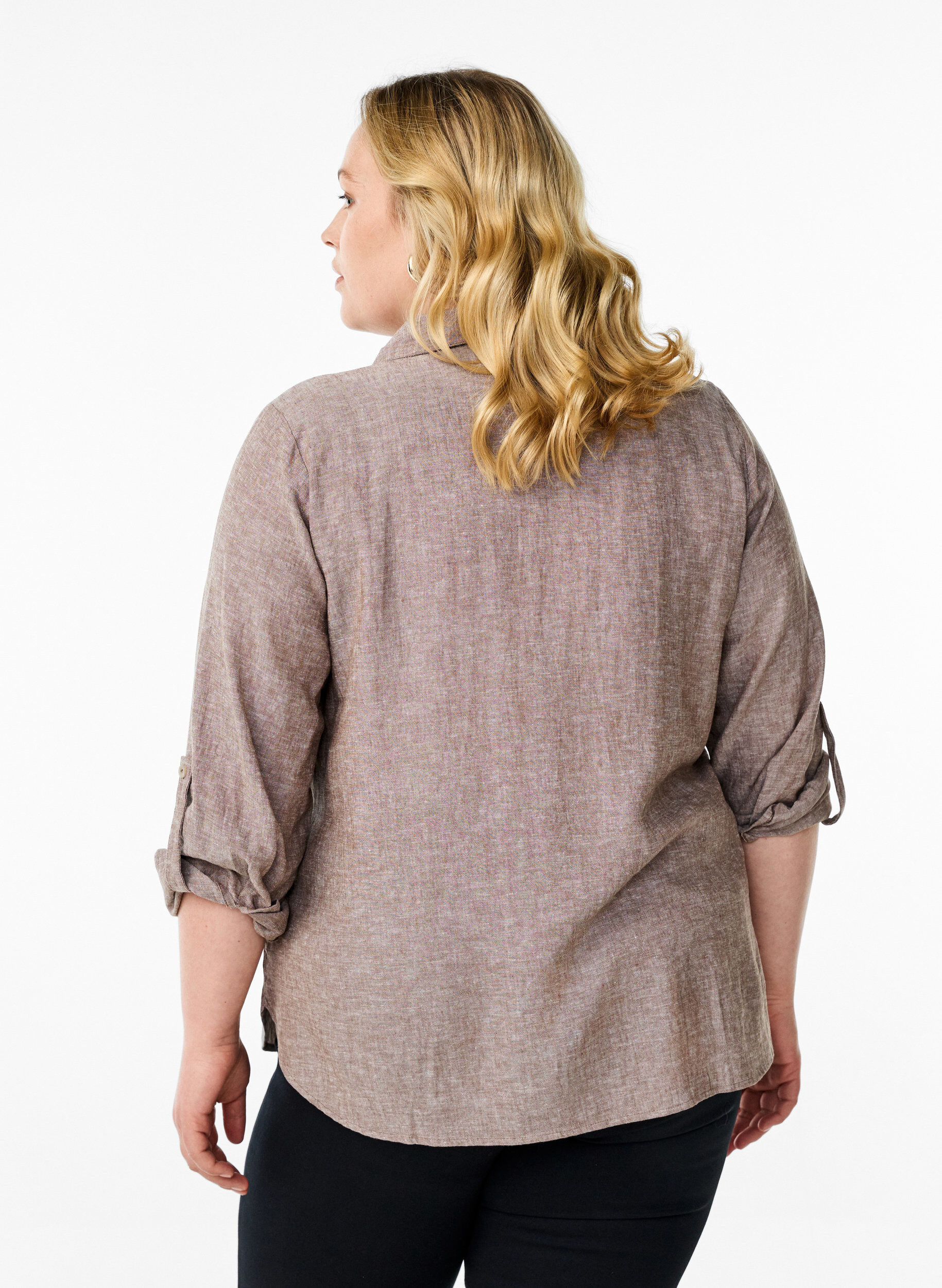 Zizzifashion Shirt in linen and viscose with 3/4 sleeves, Brown, Model image number 2