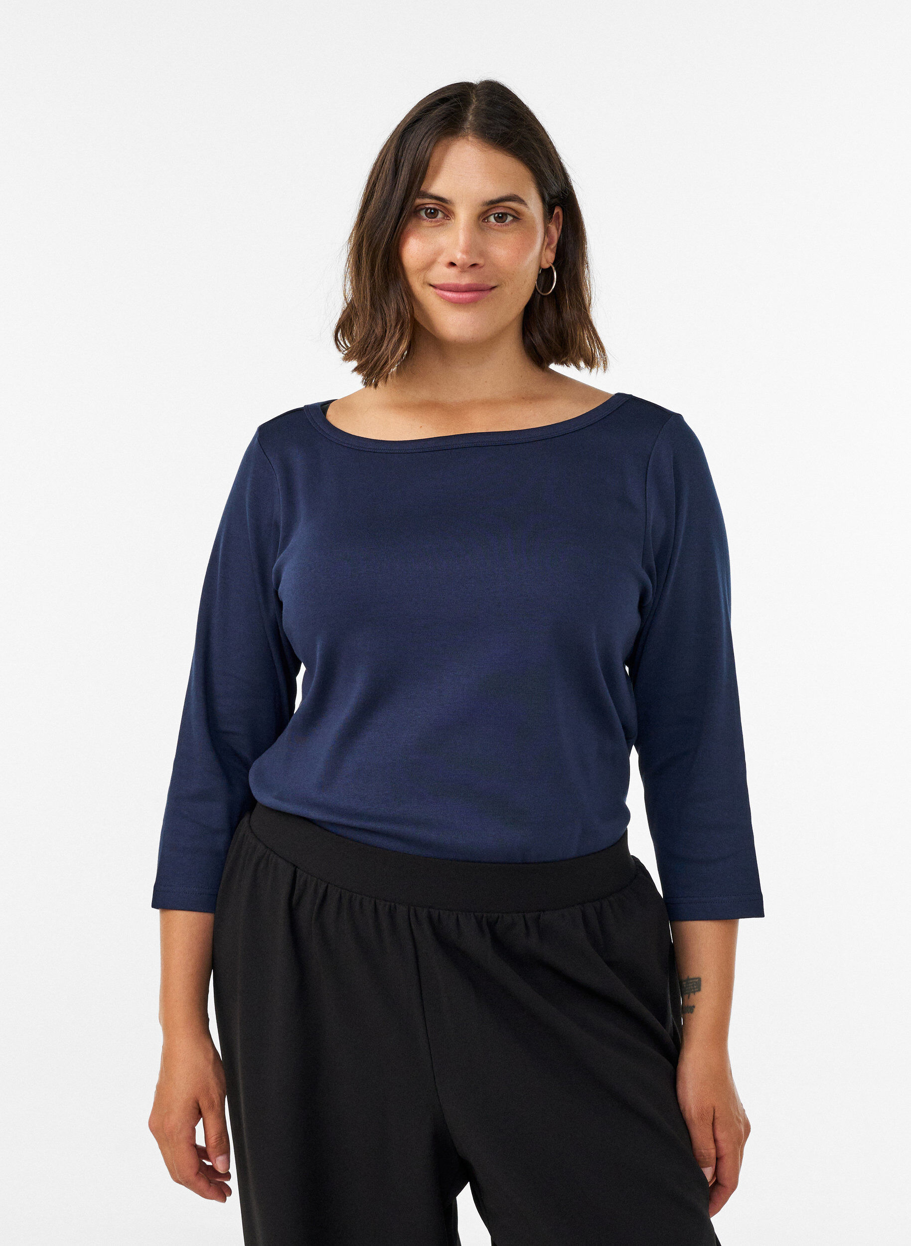 ZizzifashionBasic T-shirt with boat neck and 3/4 sleeves, Blue, Model image number 0