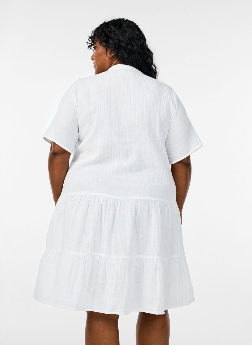 Short A-line dress in cotton muslin, White, Model image number 2