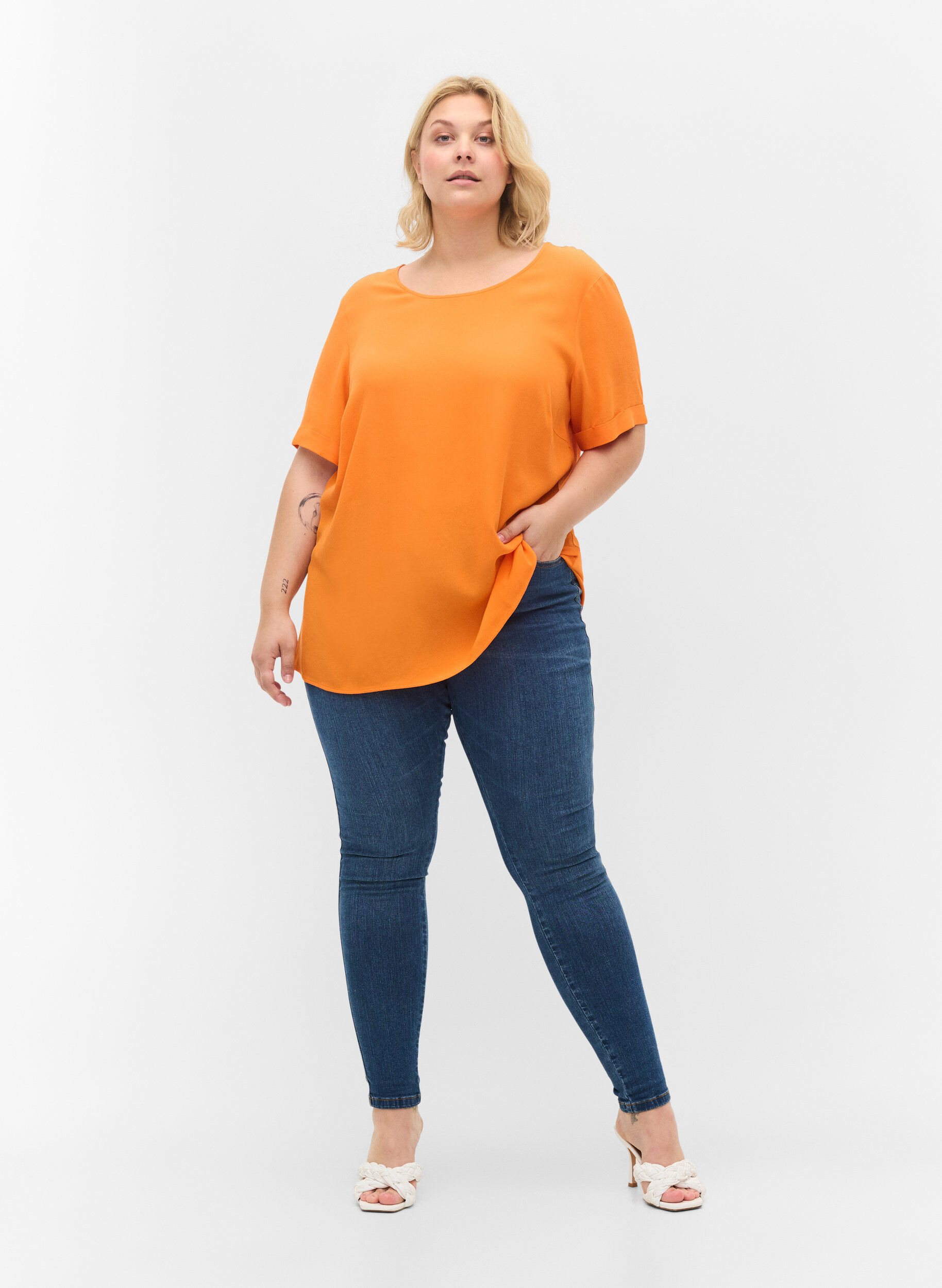 Zizzifashion Short-sleeved viscose blouse, Orange Peel, Model image number 2