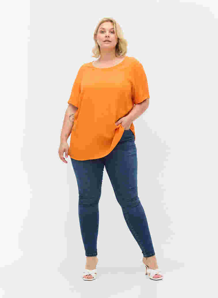 Short-sleeved viscose blouse, Orange Peel, Model image number 2