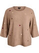 Jumper with hearts and 3/4 sleeves, Brown, Packshot image number 0
