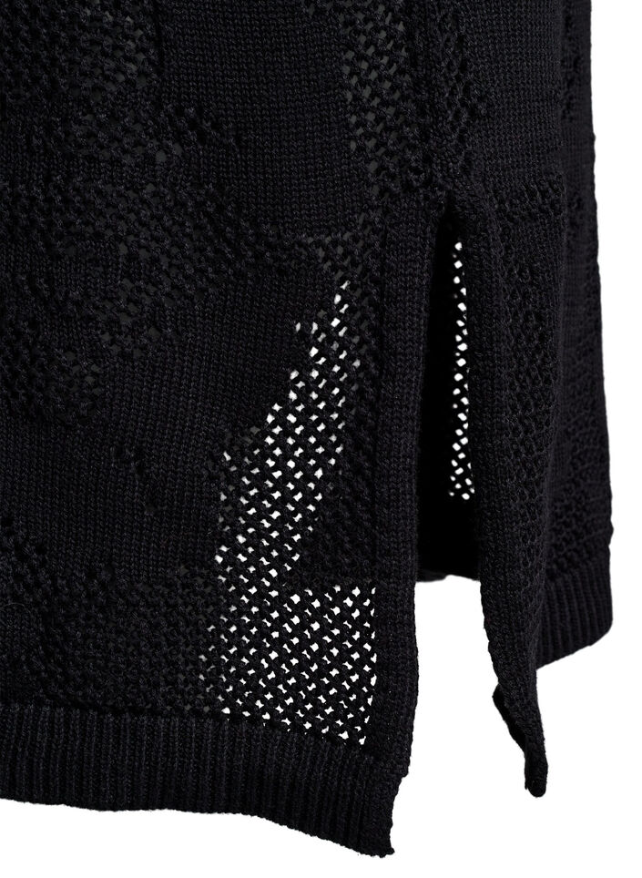 Knitted dress with openwork pattern and 3/4 sleeves, Black, Packshot image number 3
