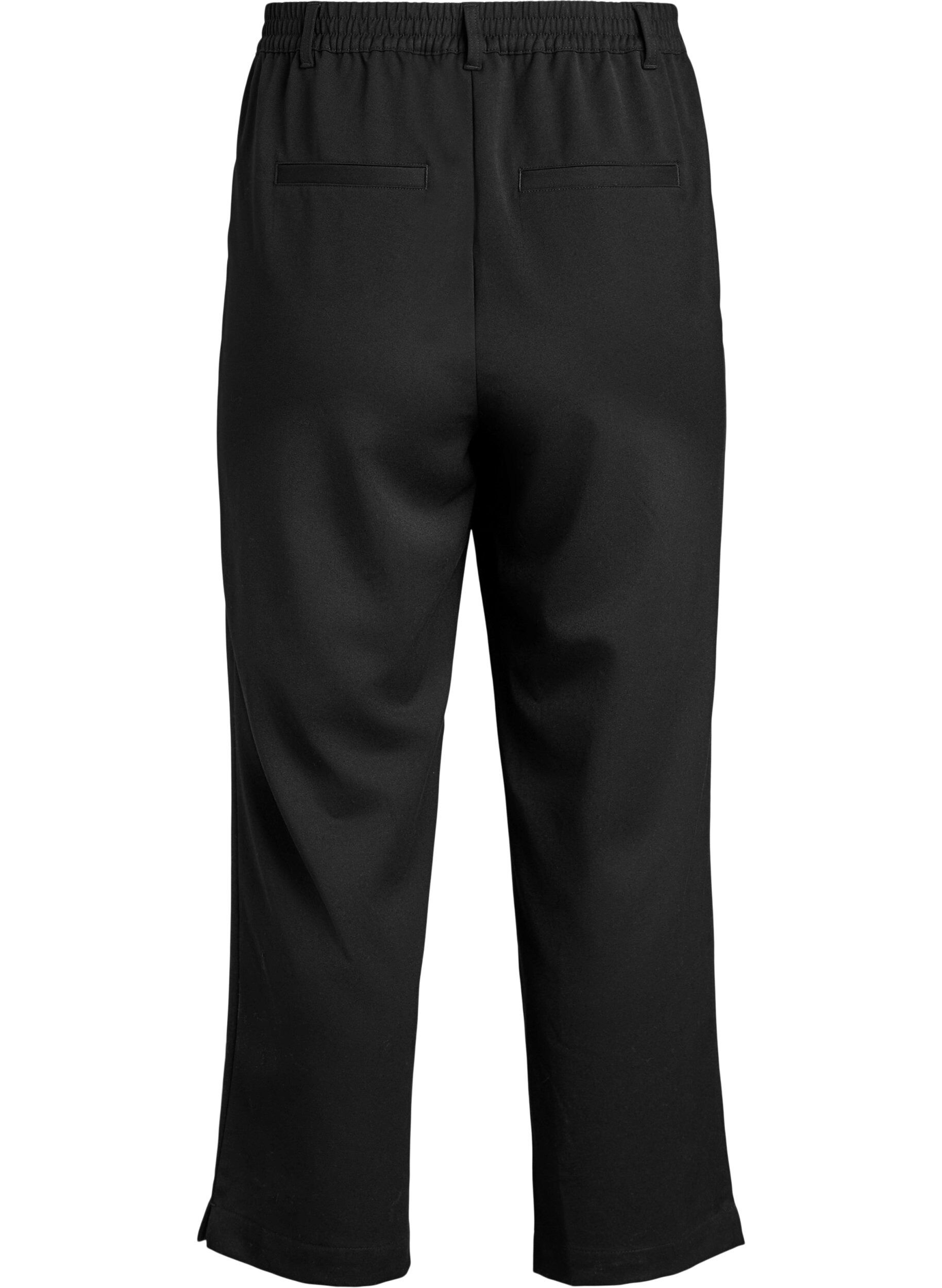 Zizzifashion Trousers with high waist and elastic waistband at back, Black, Packshot image number 1