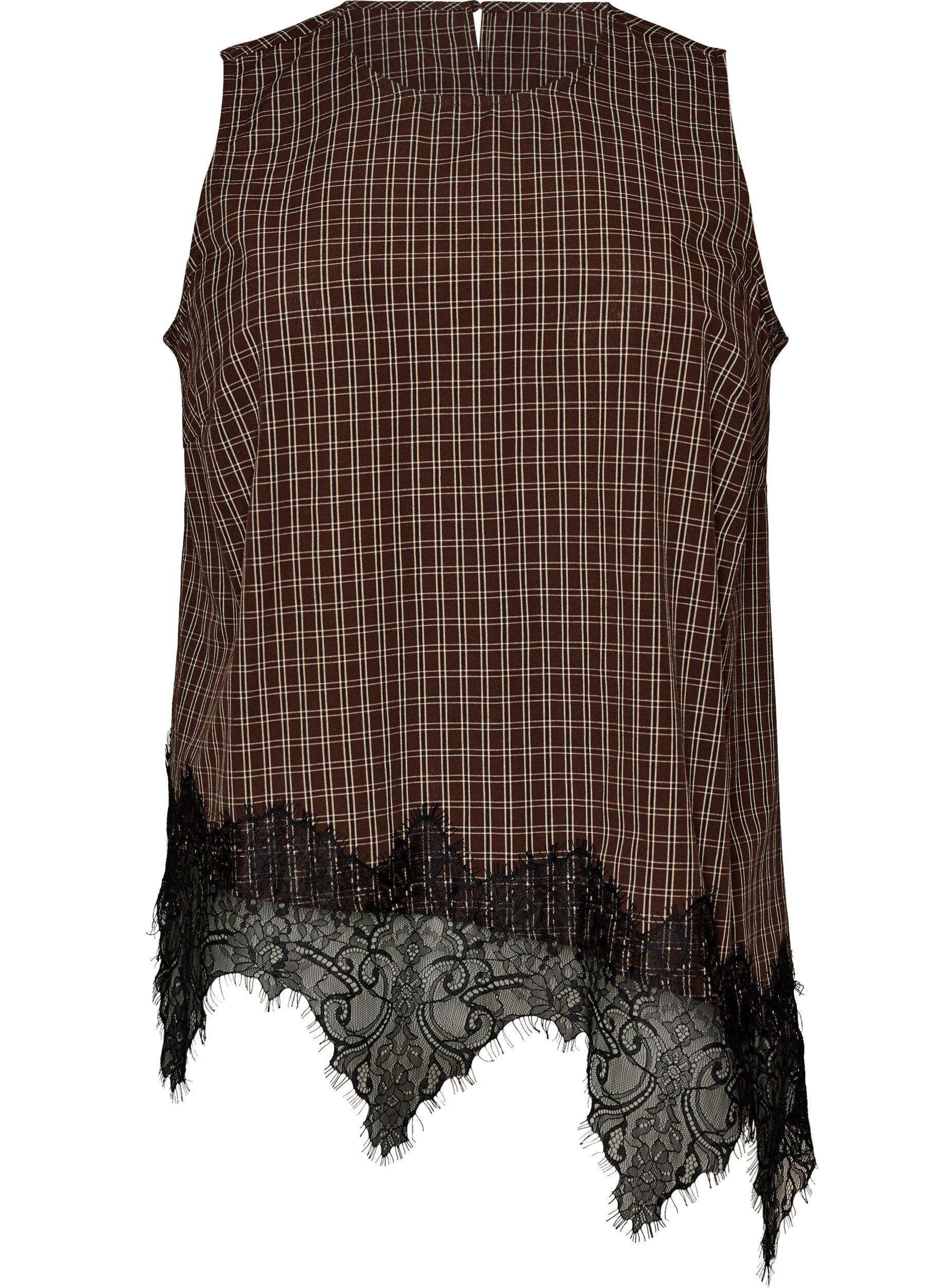 Checked top with asymmetric lace trim