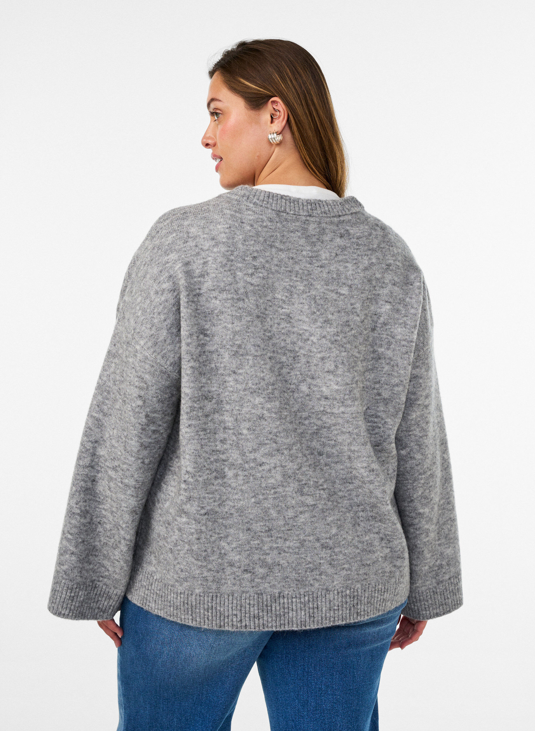 ZizzifashionLoose knitted blouse with alpaca and wool, Grey, Model image number 2