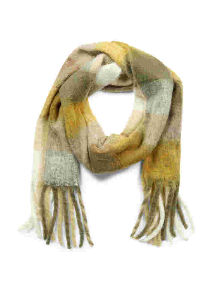 Coloured scarf with fringes, Brown, Packshot