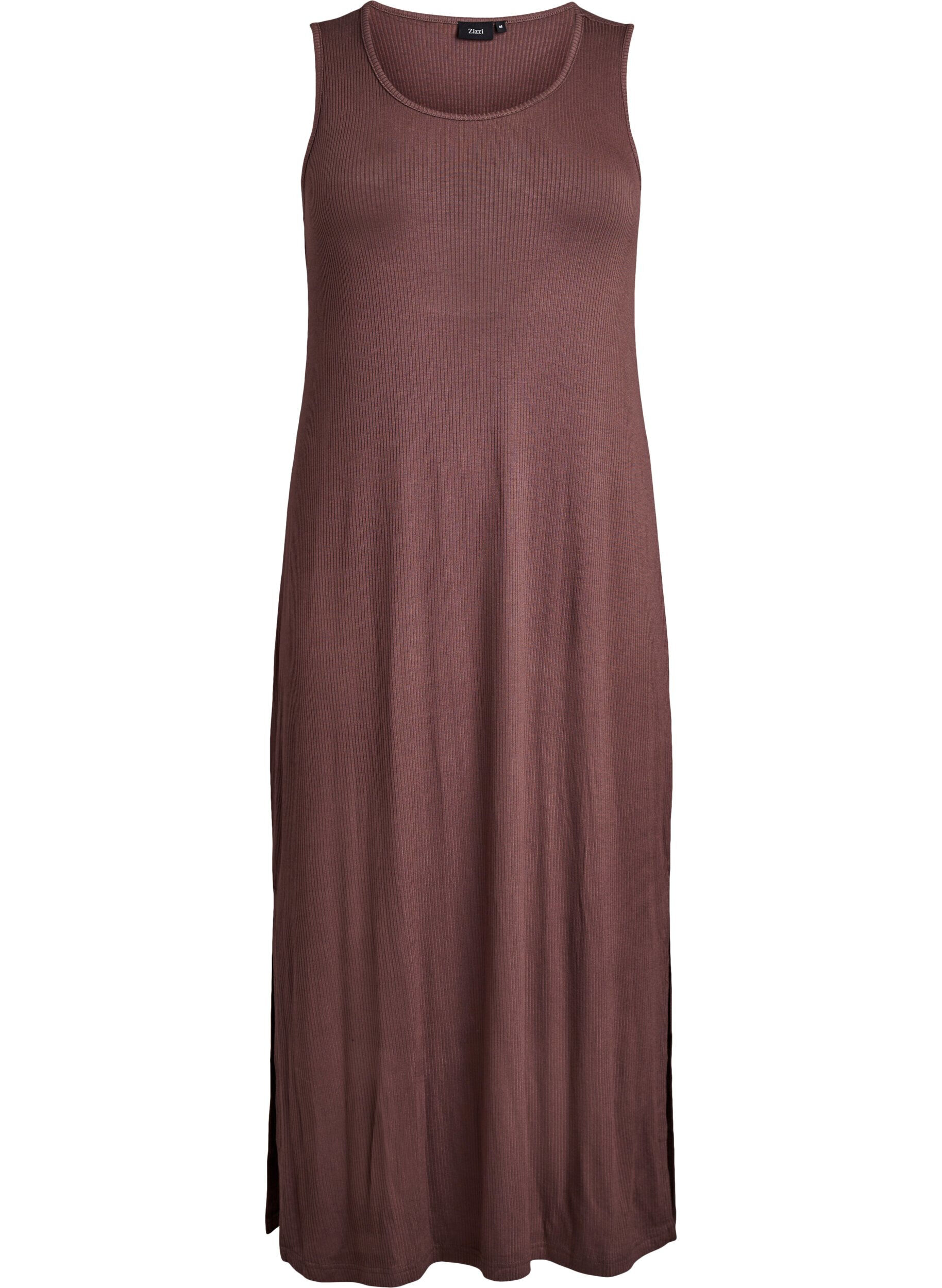 Zizzifashion Sleeveless ribbed dress in viscose, Brown, Packshot image number 0