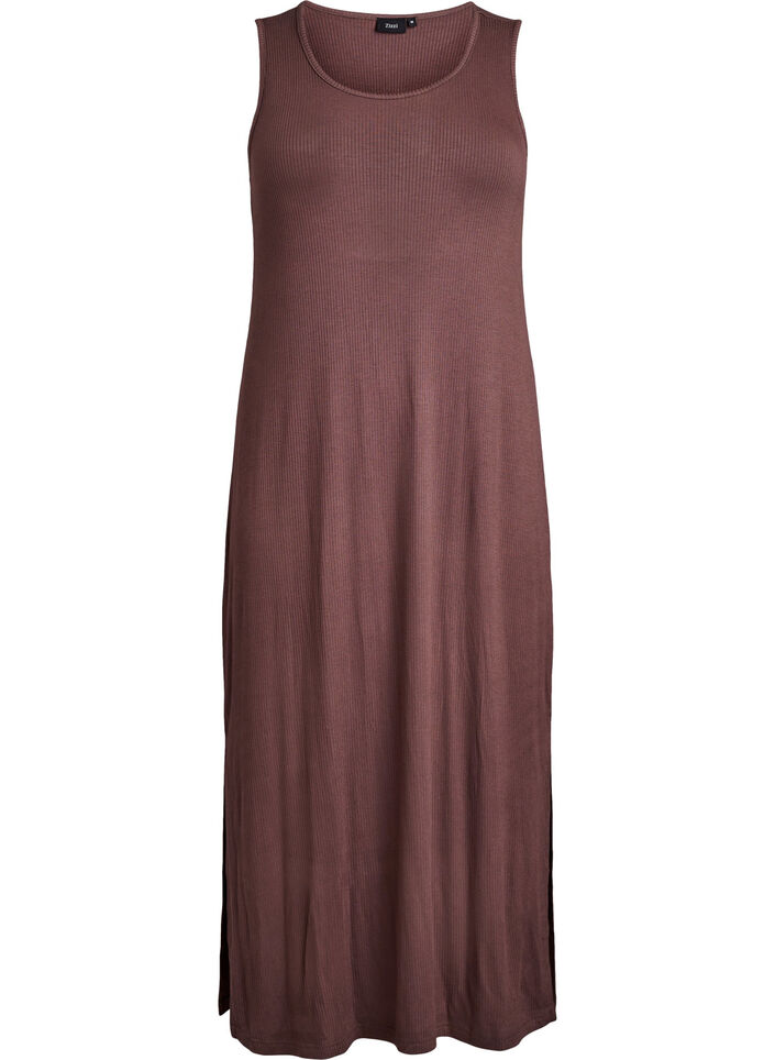 Sleeveless ribbed dress in viscose, Brown, Packshot image number 0