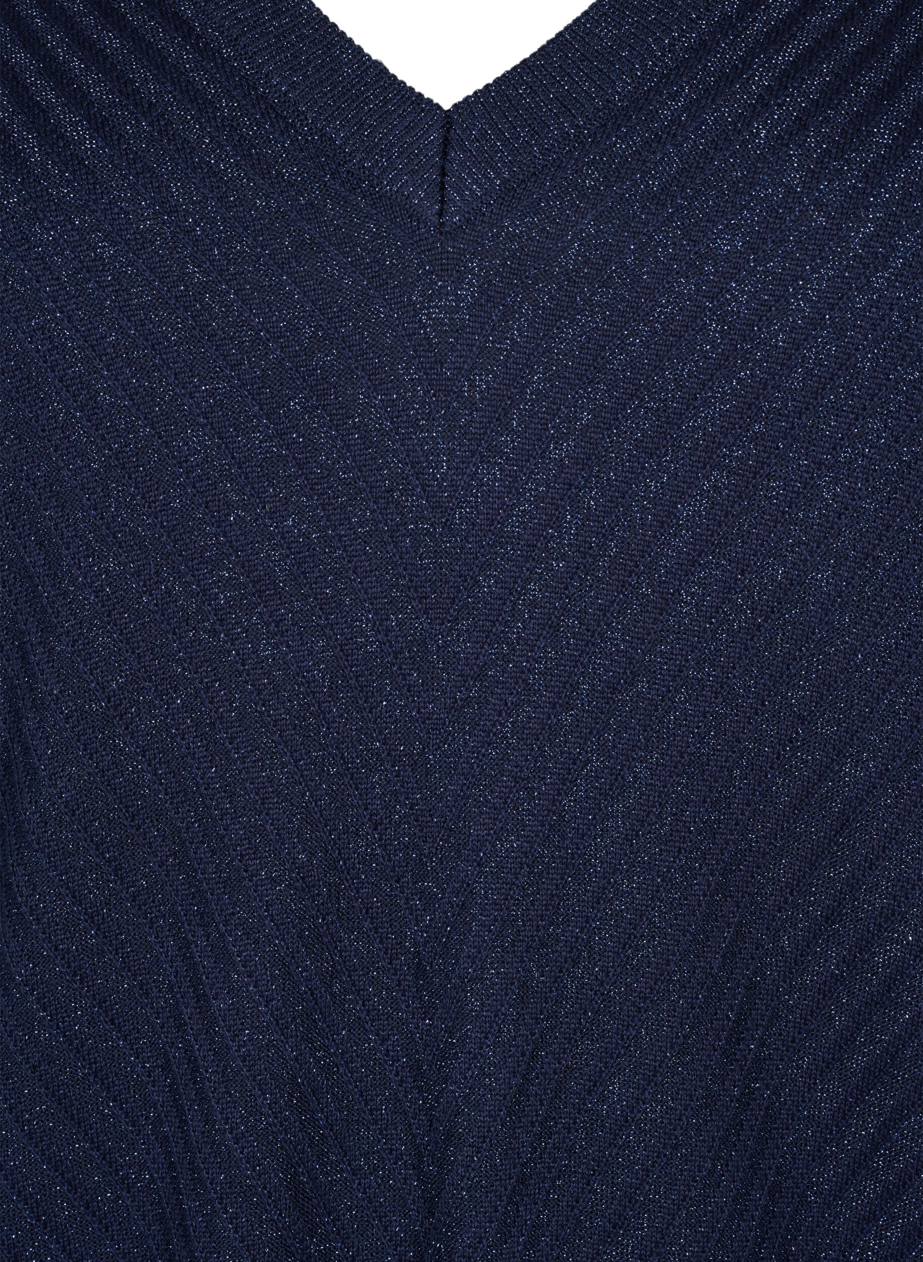 Zizzifashion Knitted blouse with shimmer and V-neck, Naval A.w.Blue Lurex, Packshot image number 2
