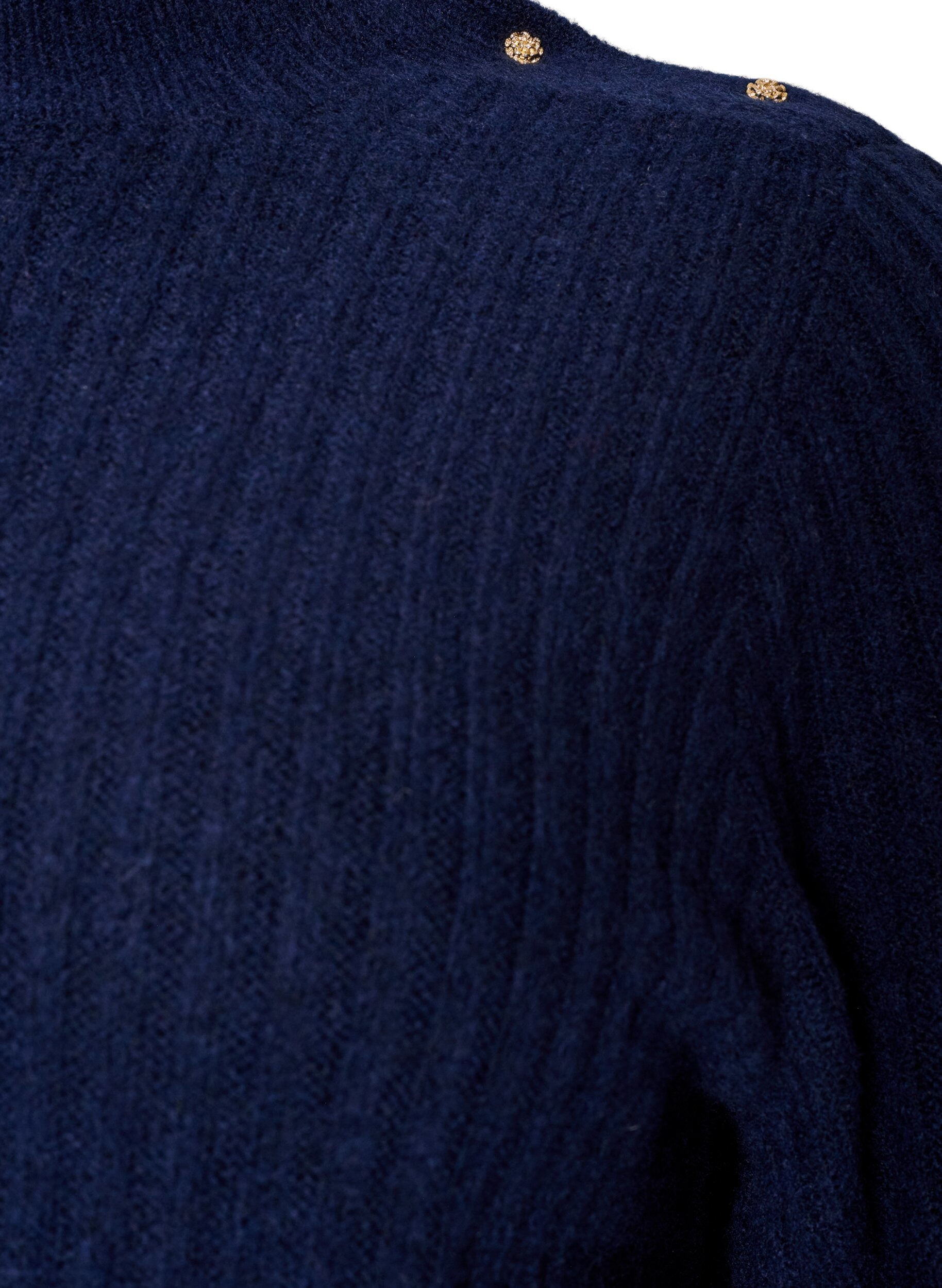 ZizzifashionRibbed jumper with puff sleeves and buttons, Blue, Packshot image number 2