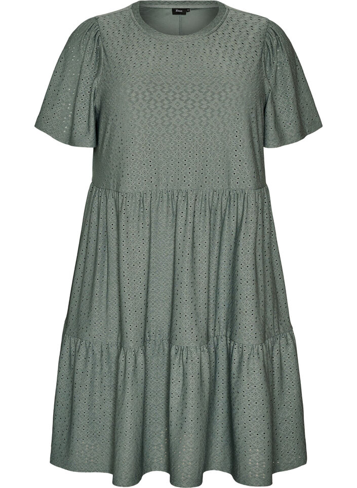 Short dress with lace pattern and layered skirt, Green, Packshot image number 0