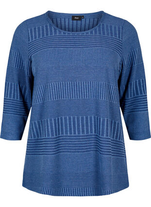 Blouse with 3/4 sleeves and striped pattern, Estate Blue Melange, Packshot image number 0