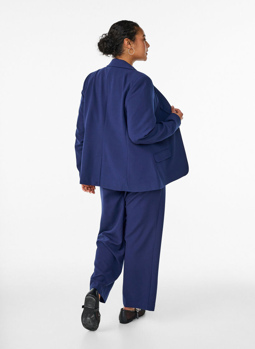 Tailored trousers with a high waist and straight fit, Blue, Model image number 1